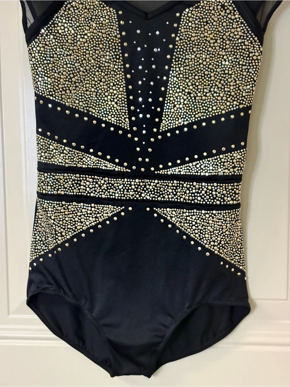 WEISSMAN ELITE BLACK MOCKNECK GOLD STUDDED LEOTARD COSTUME SZ MA EUC $160